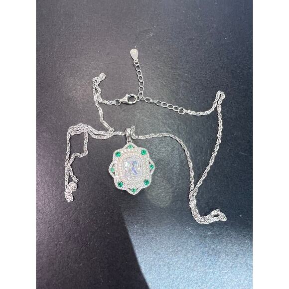 Bella Luce lab green spinel and CZ rhodium over sterling silver pendant chain - Picture 9 of 11
